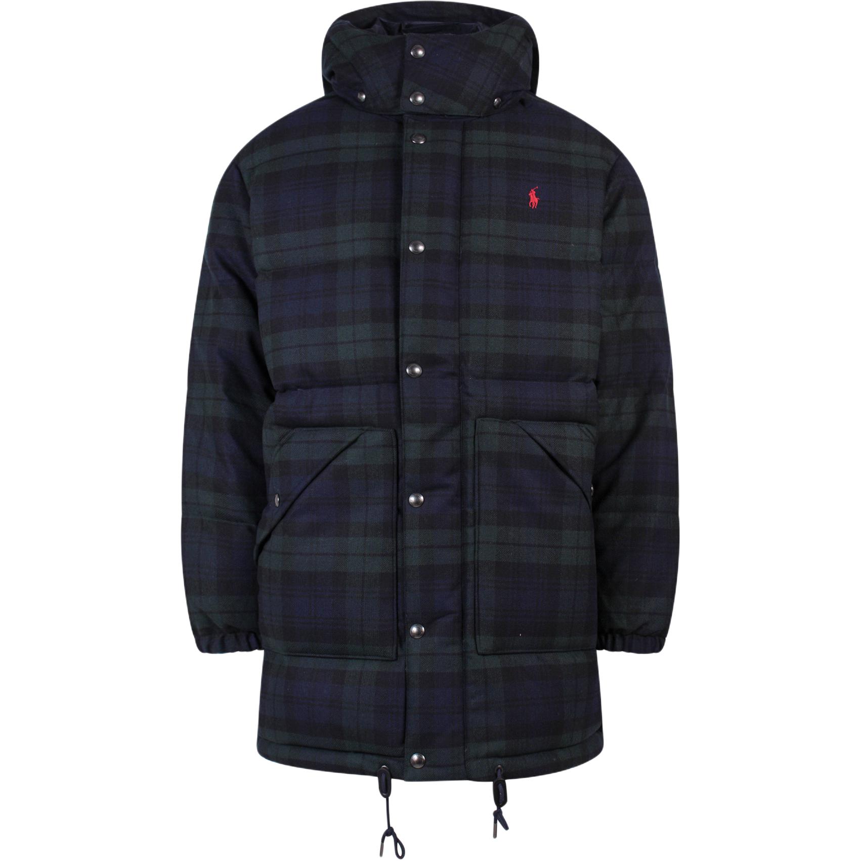 Polo Ralph Lauren FW22 Blue Checkered Hooded Puffer Jacket 710881005-001