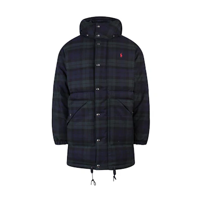 Polo Ralph Lauren FW22 Blue Checkered Hooded Puffer Jacket 710881005-001