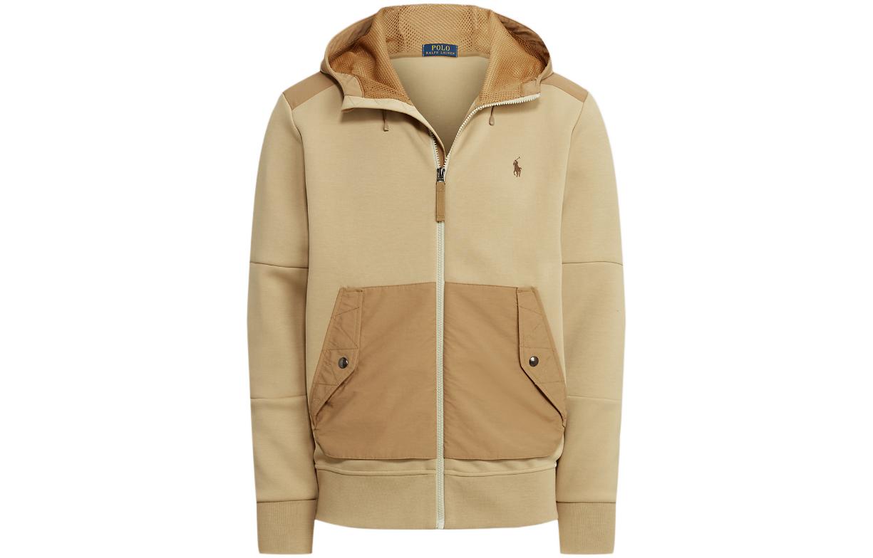 Polo Ralph Lauren FW22 Brown Logo Embroidered Patchwork Zip Hoodie Jacket Men MNPOKNI16822478-260