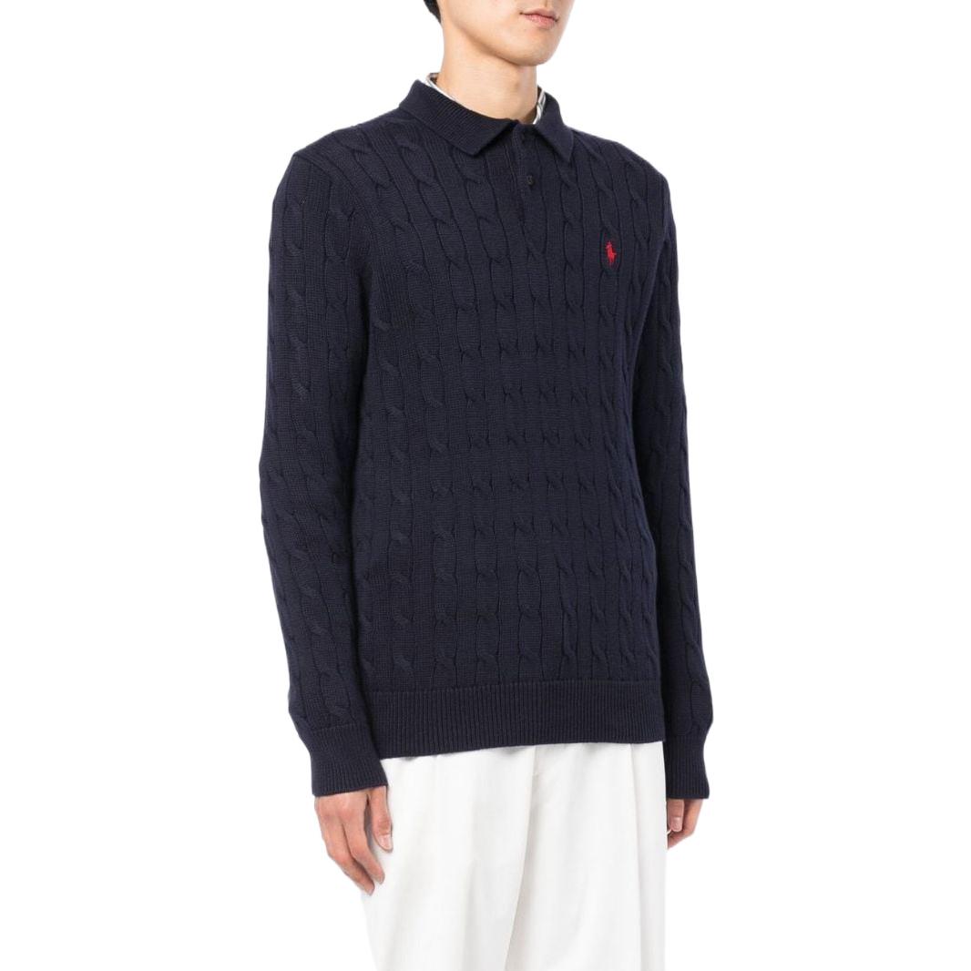Polo Ralph Lauren FW22 Cable Knit Polo Collar Sweater Navy Blue 710860351-002