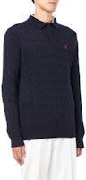 Polo Ralph Lauren FW22 Cable Knit Polo Collar Sweater Navy Blue 710860351-002 Polo Ralph Lauren FW22 Cable Knit Polo Collar Sweater Navy Blue 710860351-002