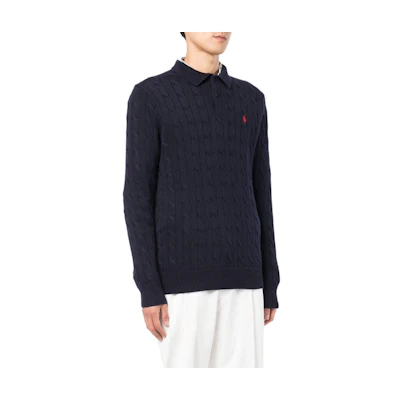 Polo Ralph Lauren FW22 Cable Knit Polo Collar Sweater Navy Blue 710860351-002