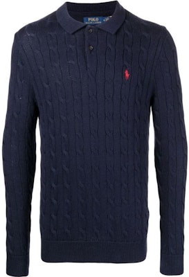 Polo Ralph Lauren FW22 Cable Knit Polo Collar Sweater Navy Blue 710860351-002 Order Polo Ralph Lauren FW22 Cable Knit Polo Collar Sweater Navy Blue 710860351-002