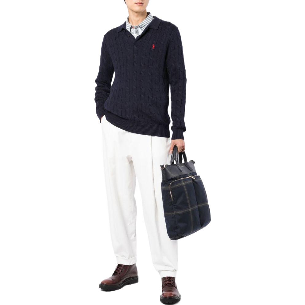 Lookbook Polo Ralph Lauren FW22 Cable Knit Polo Collar Sweater Navy Blue 710860351-002