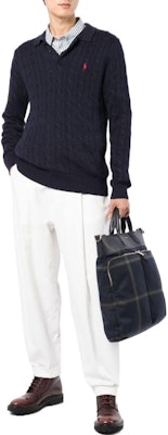 Polo Ralph Lauren FW22 Cable Knit Polo Collar Sweater Navy Blue 710860351-002 Lookbook Polo Ralph Lauren FW22 Cable Knit Polo Collar Sweater Navy Blue 710860351-002