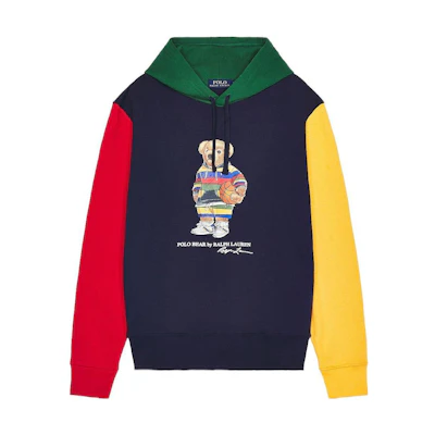 Polo Ralph Lauren FW22 Colorblock Cartoon Bear Hoodie Blue Casual Fit. 710853351-003