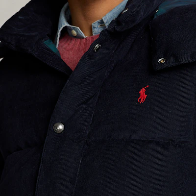 Polo Ralph Lauren 2022秋冬蓝色灯芯绒可拆帽羽绒外套 MNPOOTW16020891-410 Details for Polo Ralph Lauren 2022秋冬蓝色灯芯绒可拆帽羽绒外套 MNPOOTW16020891-410