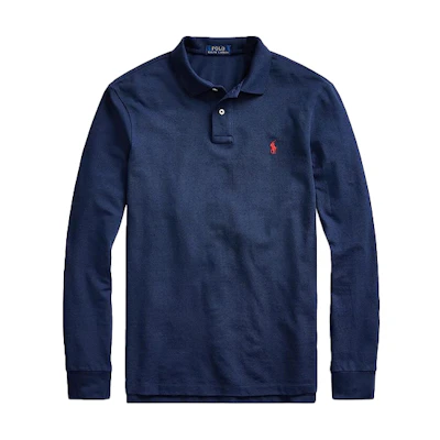 Polo Ralph Lauren FW22 Custom Slim Fit Logo Long Sleeve Polo Shirt Blue Men. 710680792-031