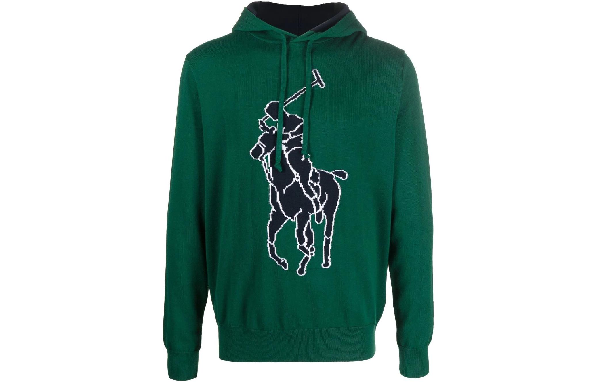 Polo Ralph Lauren FW22 Forest Green Logo Print Relaxed Hoodie  Long Sleeve. 710878463-001