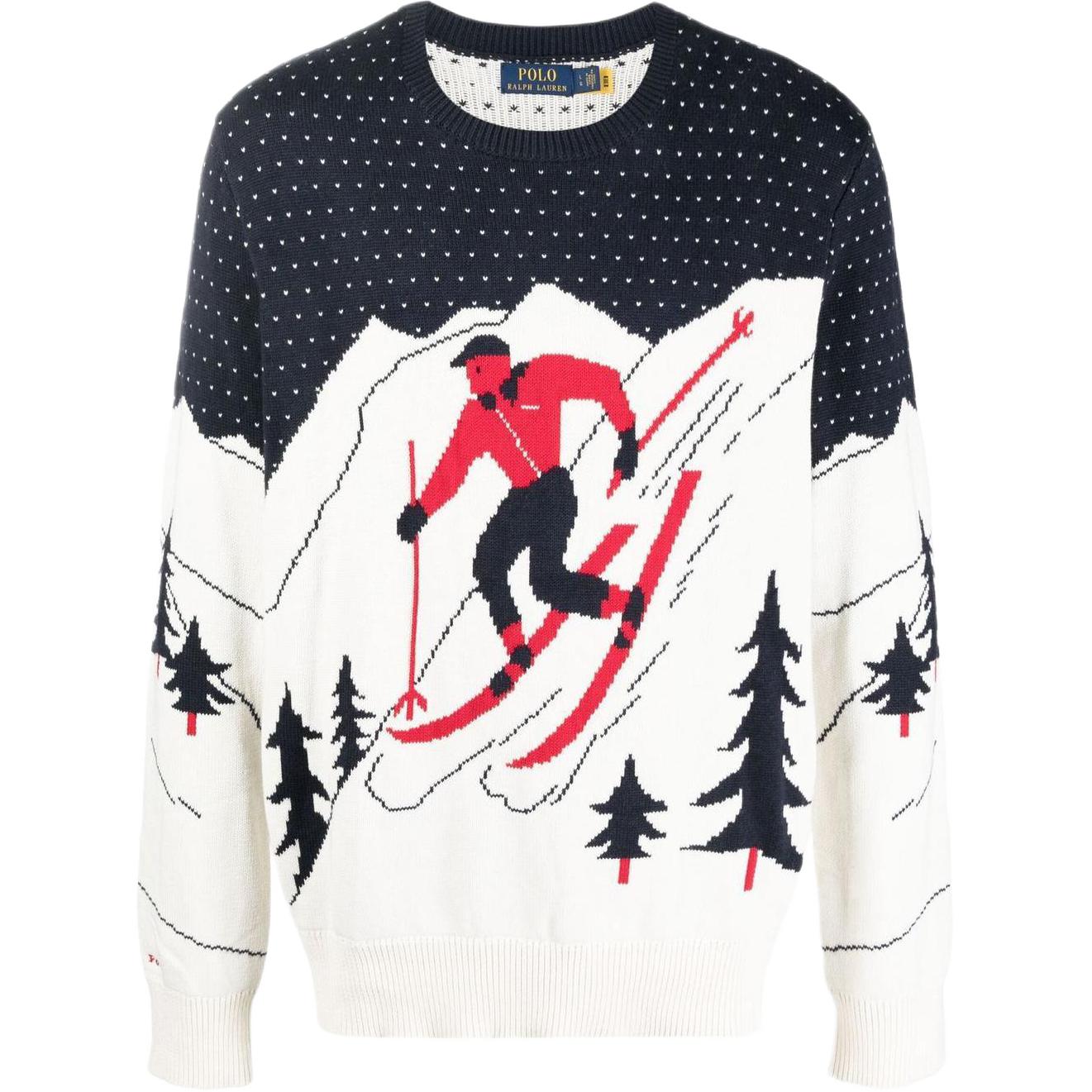 Polo Ralph Lauren FW22 Graphic Knit Pullover Sweater Ivory White 710881009-001