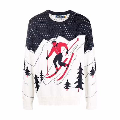 Polo Ralph Lauren FW22 Graphic Knit Pullover Sweater Ivory White 710881009-001