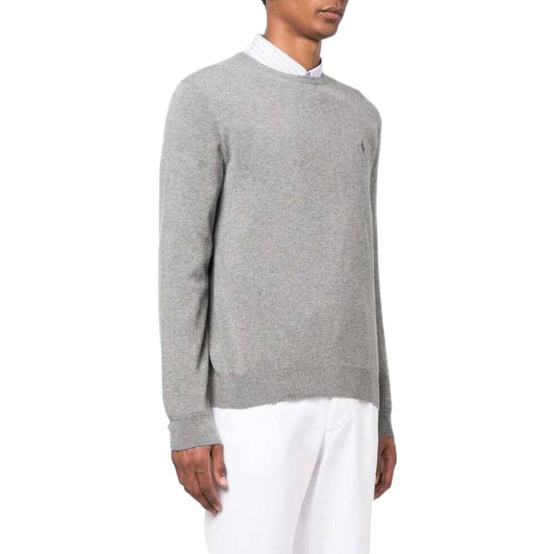 Purchase Polo Ralph Lauren FW22 Gray Crewneck Sweater with Logo Embroidery for Men. 710876714-007