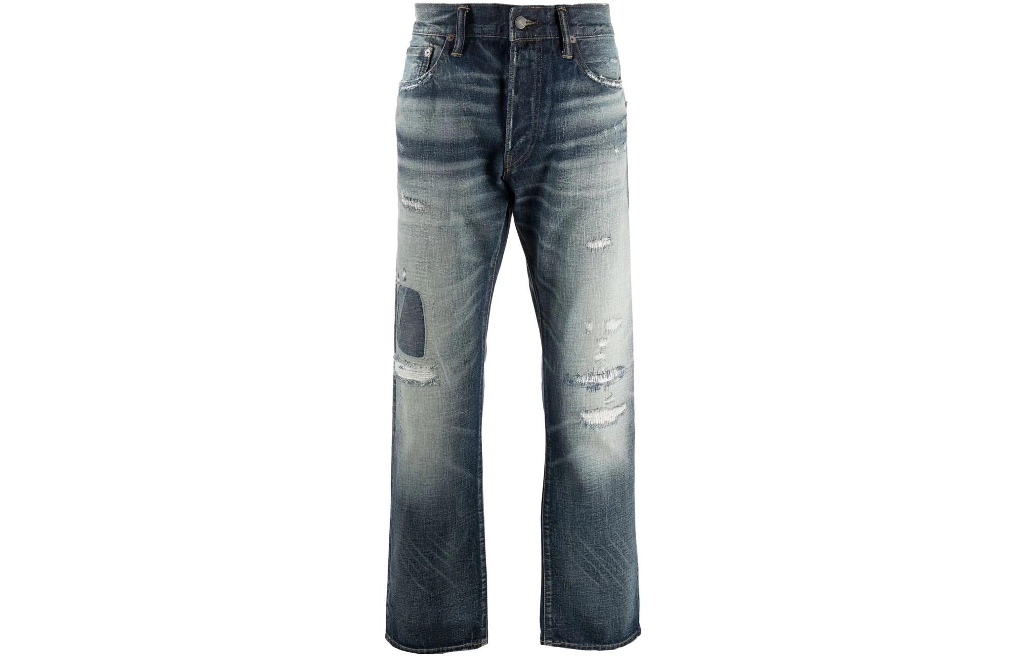 Polo Ralph Lauren FW22 Mid-Rise Straight-Leg Distressed Jeans Blue 710833143-001