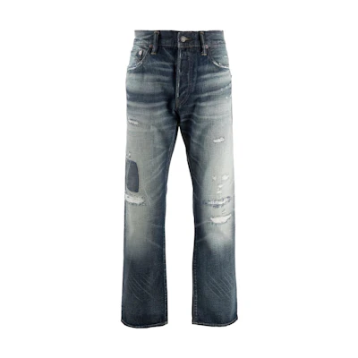 Polo Ralph Lauren FW22 Mid-Rise Straight-Leg Distressed Jeans Blue 710833143-001