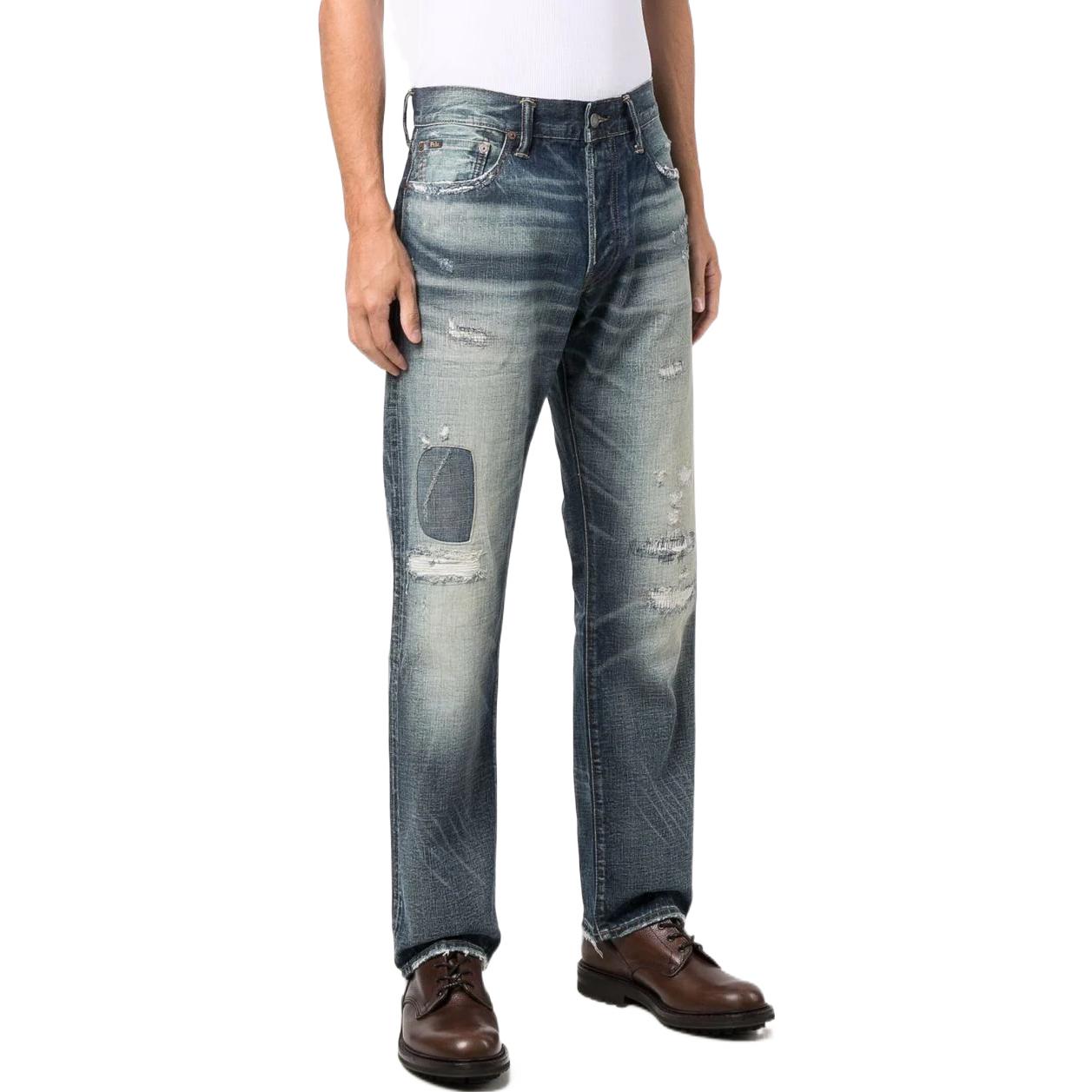 Shop Polo Ralph Lauren FW22 中腰直筒刷破牛仔褲 藍色 710833143-001