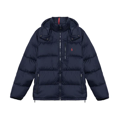 Polo Ralph Lauren FW22 Navy Blue Down Jacket with Removable Hood & Logo. MNPOOTW16020299-410