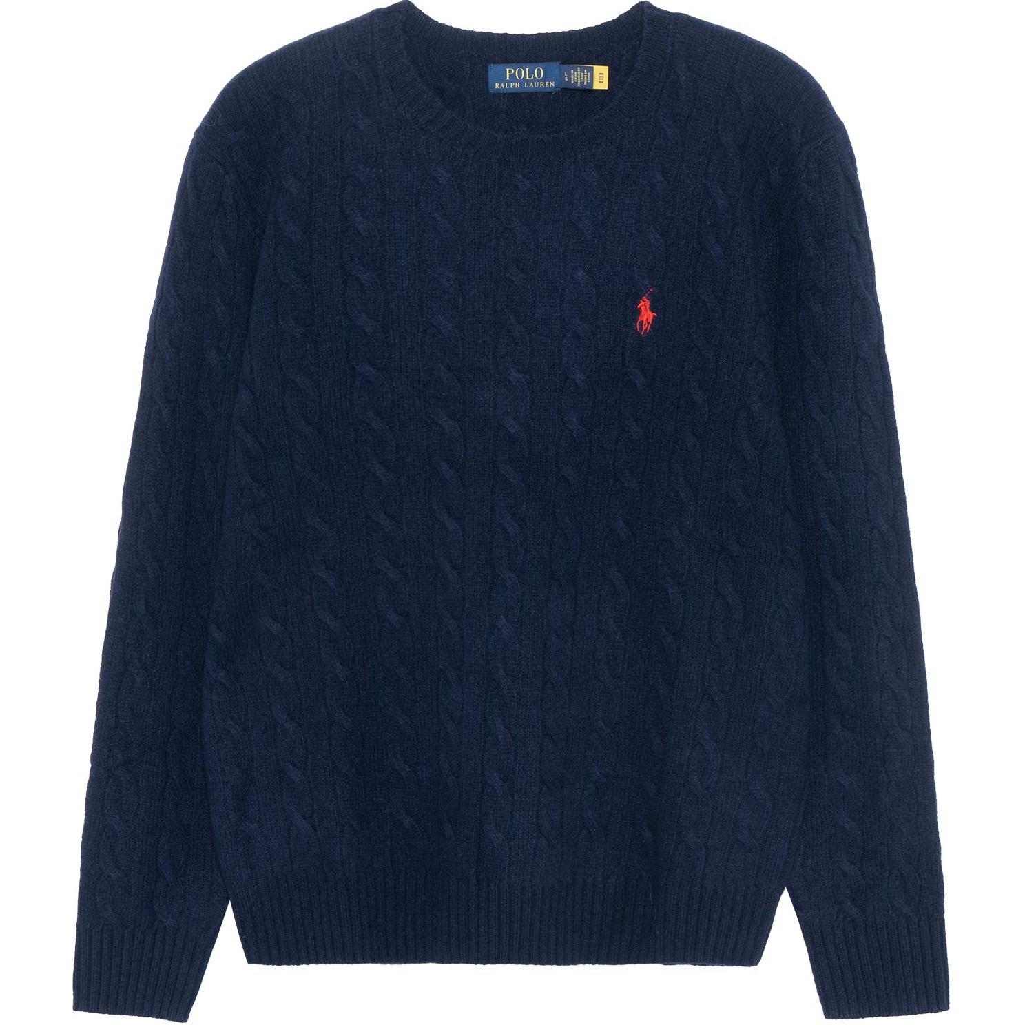 Polo Ralph Lauren FW22 Navy Cable-Knit Cashmere Sweater with Embroidered Logo. 710876762-002