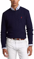Purchase Polo Ralph Lauren FW22 Navy Cable-Knit Cashmere Sweater with Embroidered Logo. 710876762-002