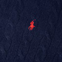 Sizing Polo Ralph Lauren FW22 Navy Cable-Knit Cashmere Sweater with Embroidered Logo. 710876762-002