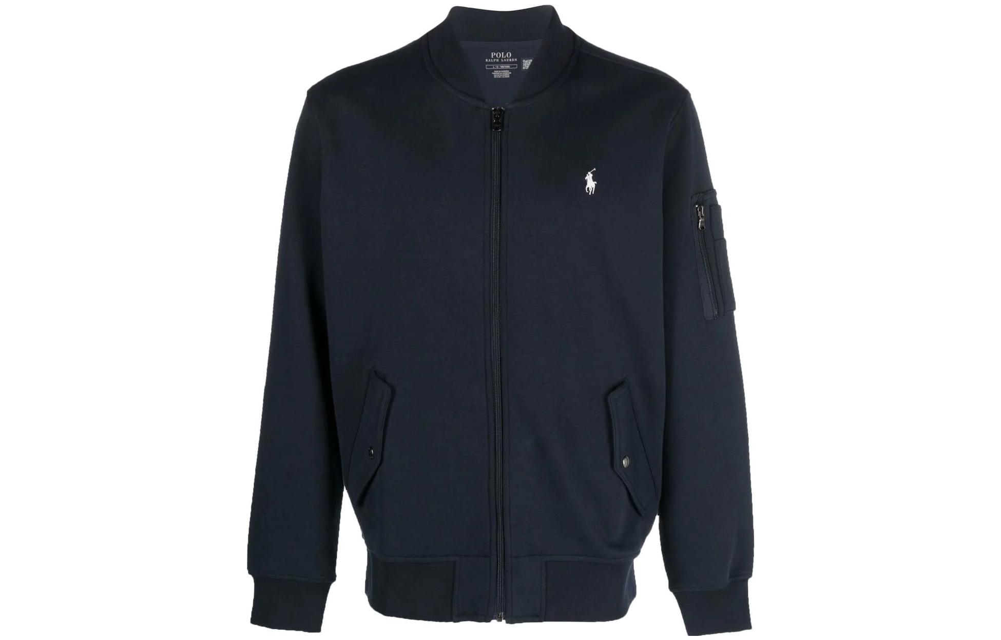 Order Polo Ralph Lauren FW22 Jaket Lelaki Navy Kolar Baseball Warna Solid 710881521-003