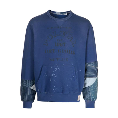 Polo Ralph Lauren FW22 Patchwork Crewneck Long Sleeve Polo Shirt Blue Men’s. 710870247-001