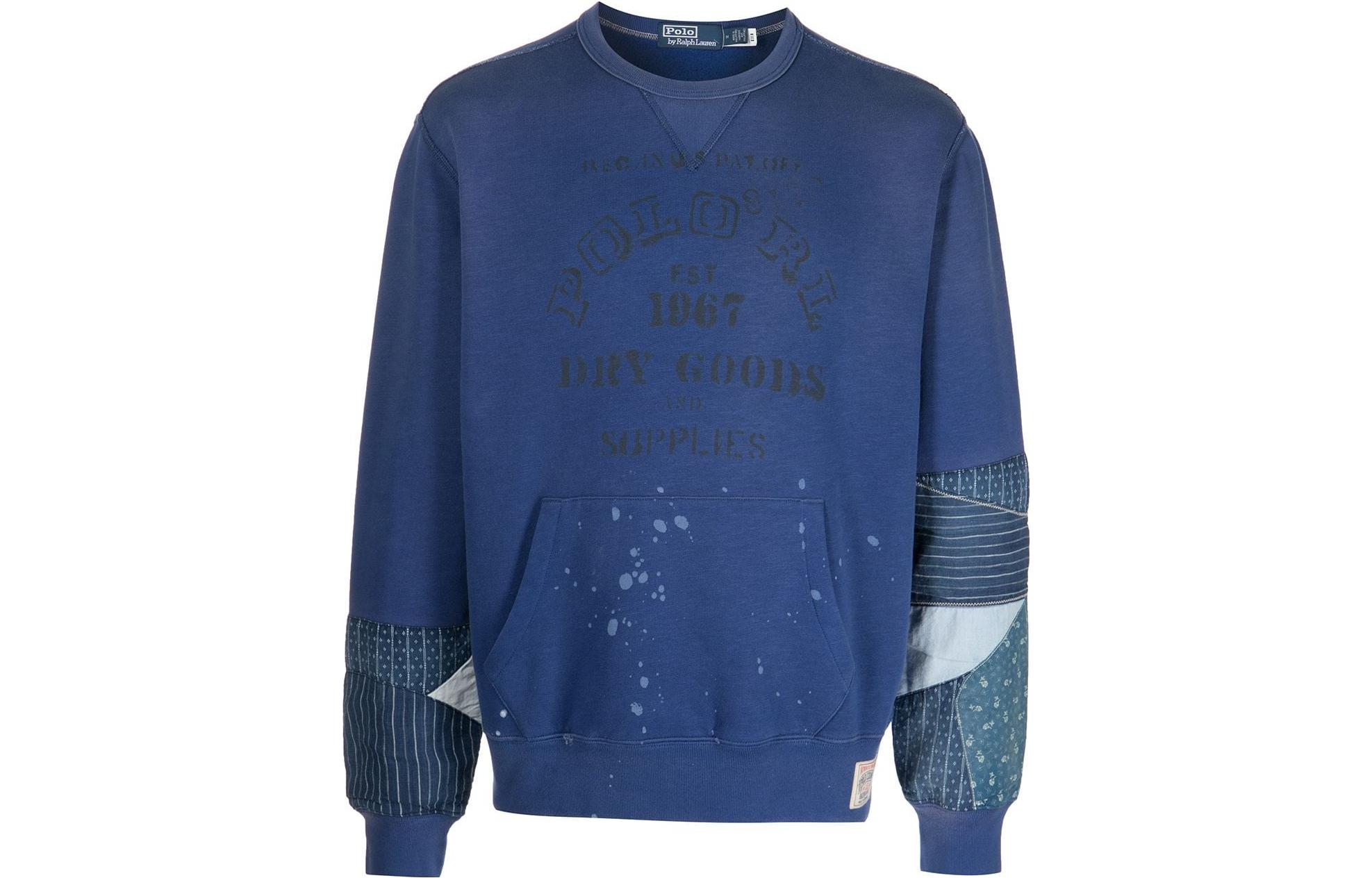 Order Polo Ralph Lauren FW22 Patchwork Crewneck Long Sleeve Polo Shirt Blue Men’s. 710870247-001