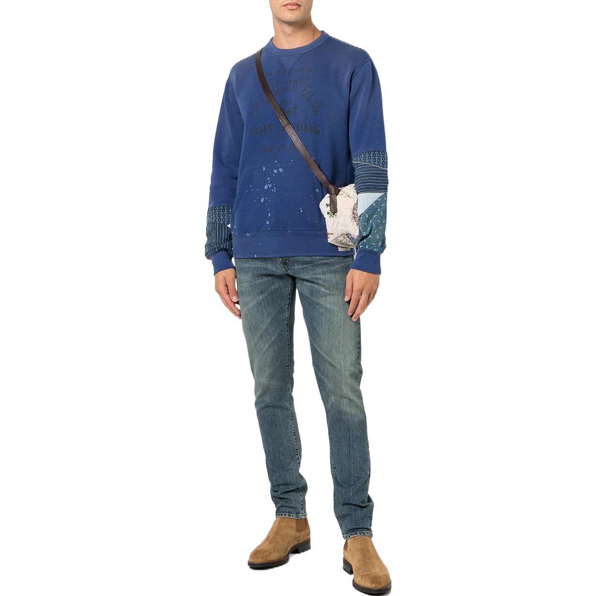 Lookbook Polo Ralph Lauren FW22 Patchwork Crewneck Long Sleeve Polo Shirt Blue Men’s. 710870247-001
