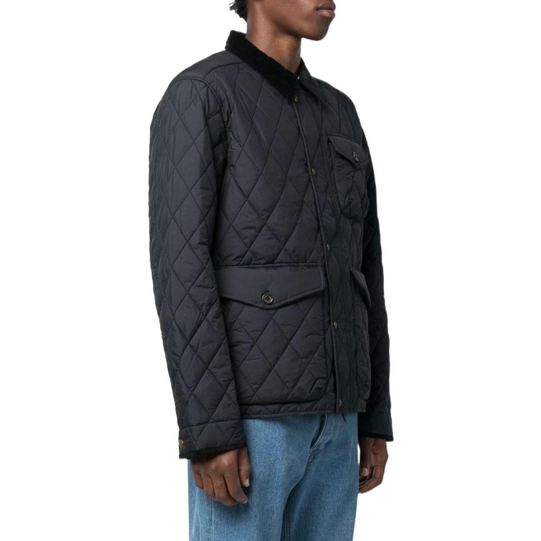 Shop Polo Ralph Lauren FW22黑色修身菱格纹长袖休闲夹克 710847071002