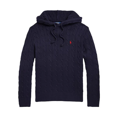 Polo Ralph Lauren FW22 Solid Cable Knit Hoodie Blue Sweater. MNPOSWE16821101-400