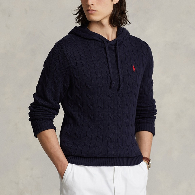 Polo Ralph Lauren FW22 Solid Cable Knit Hoodie Blue  Sweater. MNPOSWE16821101-400 圖 4