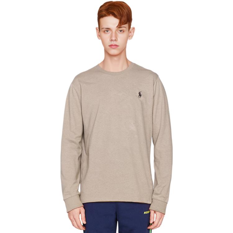 Shop 폴로 랄프 로렌 FW22 솔리드 컬러 크루넥 긴팔 티셔츠 카키. 710627433-039