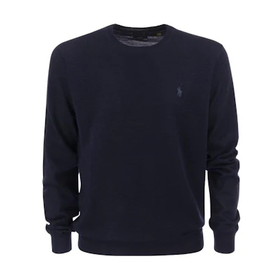 Polo Ralph Lauren FW22 Solid Logo Embroidered Crewneck Wool Sweater Men Blue 710876846-003