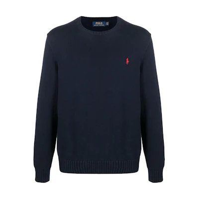 Polo Ralph Lauren FW22 Solid Logo Embroidered Crewneck Sweater Blue. 710810846-001