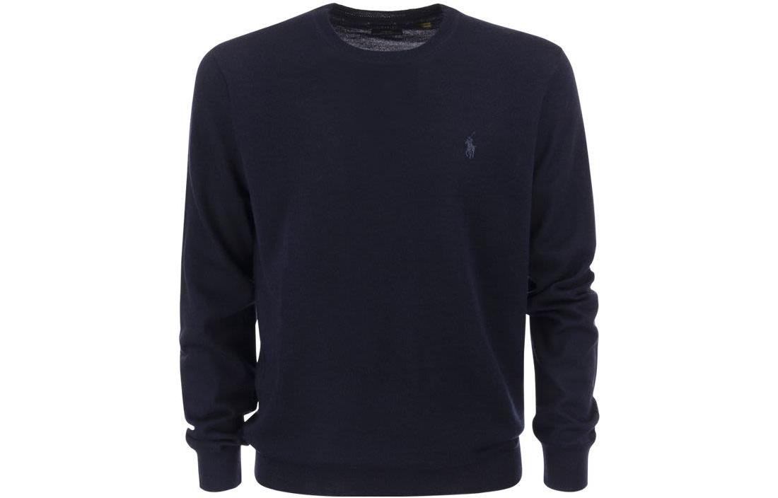 Polo Ralph Lauren FW22 Solid Logo Embroidered Crewneck Wool Sweater Men Blue 710876846-003 圖 2
