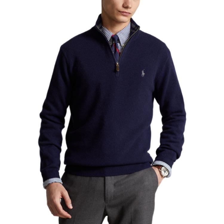 Shop Polo Ralph Lauren FW22 Solid Logo Embroidered Half-Zip Knit Sweater Blue Men’s. MNPOSWE16821102-400