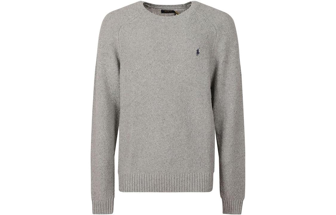 Polo Ralph Lauren FW22 Solid Logo Embroidered Knit Pullover Sweater Grey Mens. 710878350-001