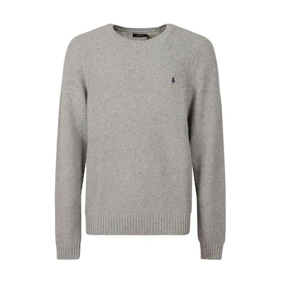 Polo Ralph Lauren FW22 Solid Logo Embroidered Knit Pullover Sweater Grey Mens. 710878350-001