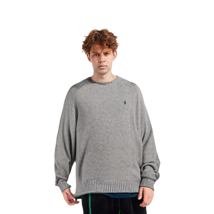 Polo Ralph Lauren FW22 Solid Logo Embroidered Knit Pullover Sweater Grey Mens. 710878350-001 圖 5