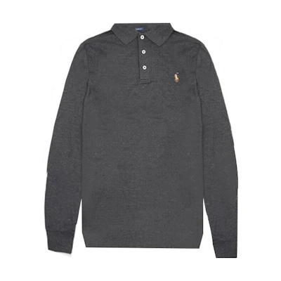 Polo Ralph Lauren FW22 Solid Logo Embroidered Long Sleeve Polo Shirt Black/Grey. 710817913-013