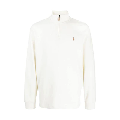 Polo Ralph Lauren FW22 Solid Logo Zip Neck Long Sleeve Sweatshirt Men Beige 710671929015015