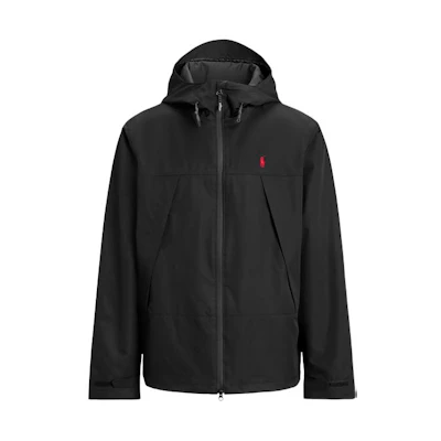 Polo Ralph Lauren FW23 Black Waterproof Hooded Jacket with Logo Embroidery. MNPOOTW16021193-001