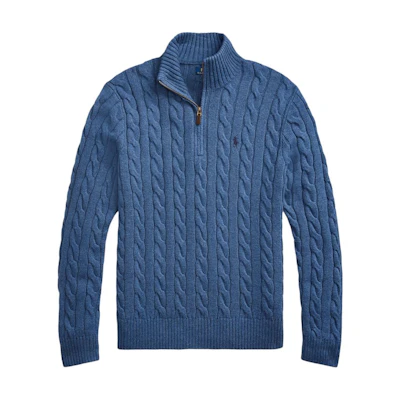 Polo Ralph Lauren FW23 Blue Half-Zip Knit Sweater with Embroidered Logo. MNPOSWE16820504-400