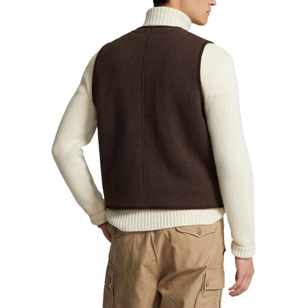 Shop Polo Ralph Lauren FW23 棕色羊羔绒单排扣休闲马甲 710926993001