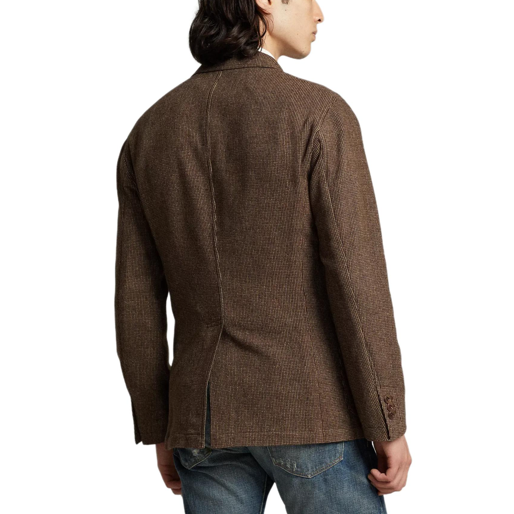 Shop Polo Ralph Lauren FW23 棕色羊毛混纺粗花呢三扣西装外套 MNPOSPC27620325-200