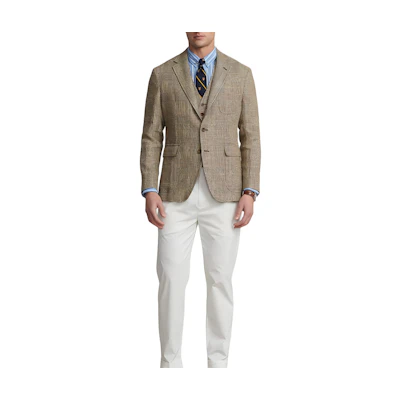 Polo Ralph Lauren FW23 Camel Plaid Single-Breasted Blazer Jacket. MNPOSPC27620279-999