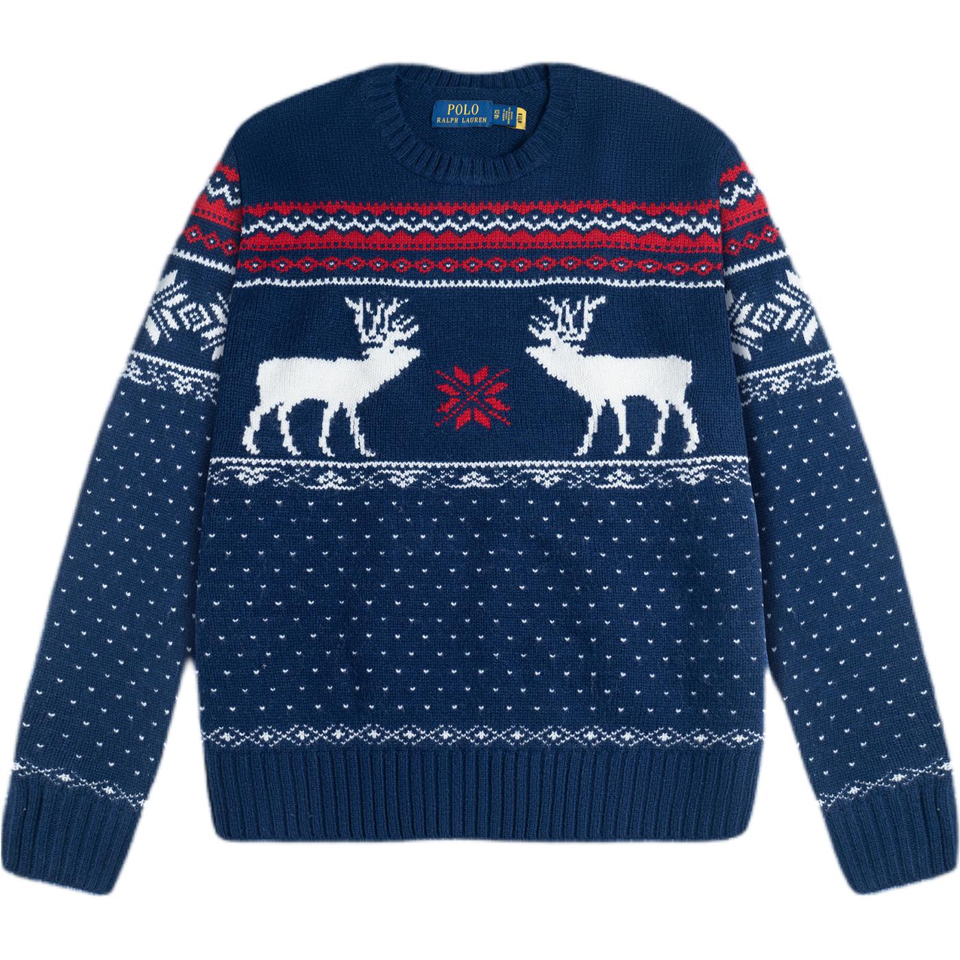 Polo Ralph Lauren FW23  Christmas Reindeer Wool Sweater - Navy Blue. 710858358-001