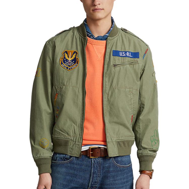 Shop Polo Ralph Lauren FW23 綠色字母貼布拉鏈外套. MNPOOTW16021152-300