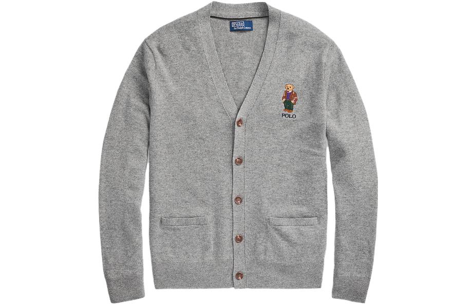 Polo Ralph Lauren FW23  Grey Logo Embroidered Knit Cardigan. MNPOSWE16821668-020