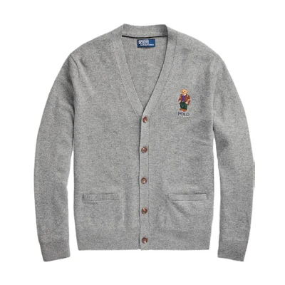 Polo Ralph Lauren FW23 Grey Logo Embroidered Knit Cardigan. MNPOSWE16821668-020