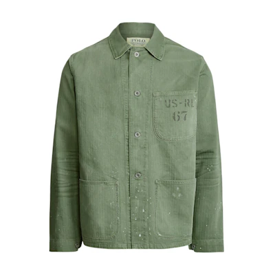 Polo Ralph Lauren FW23 Herringbone Long-Sleeve Jacket in Olive Green. MNPOOTW16020752-300